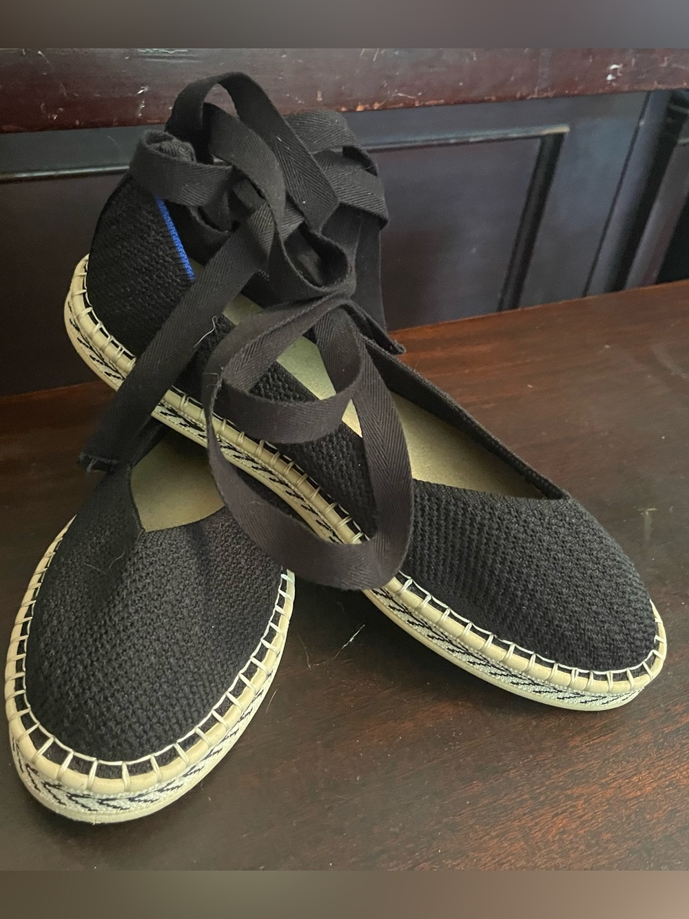 Rothy's Black Espadrille Ballet Flats with Ankle Wrap